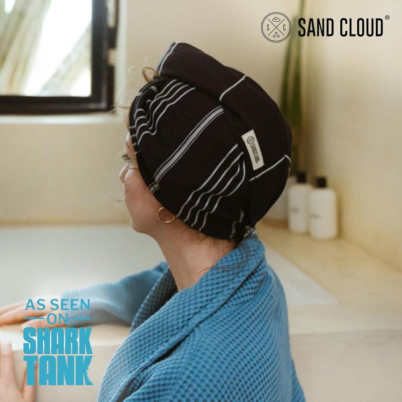 Sand Cloud Hair Towel Wrap for Women & Men, (Black, Classic) - 100% Turkish Cotton Quick Hair Drying Towel Wrap - Absorbent Half Terry Weave Hair Plop Head Towel Wrap with Binding Edge - Image 2